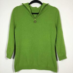 Green Preppy 1/4 Zip Academic Knitted Casual Autumn Fall Prep Polo Sweater S/M